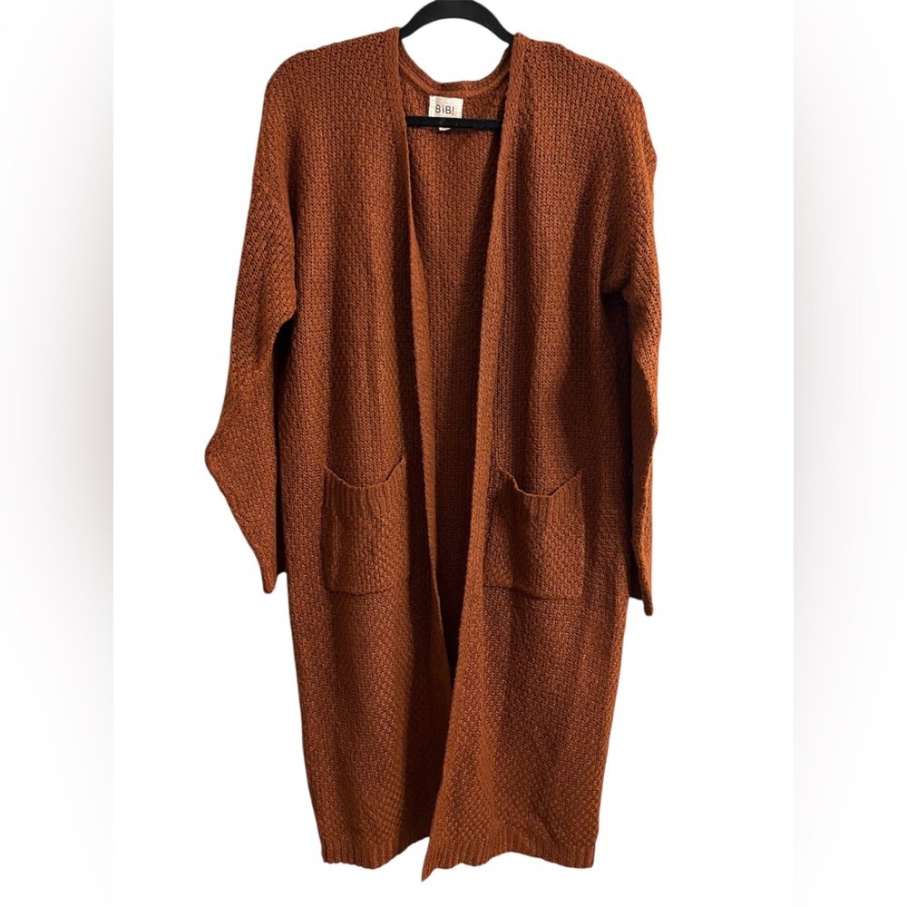 BiBi Women’s Long Cardigan in Dark Rust